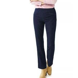 Croft & Barrow Effortless Stretch Pull On Petite Straight Pants Dark Wash 18P